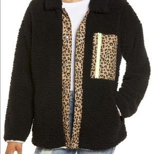 THREAD & SUPPLY Leopard Trim Fleece Jacket